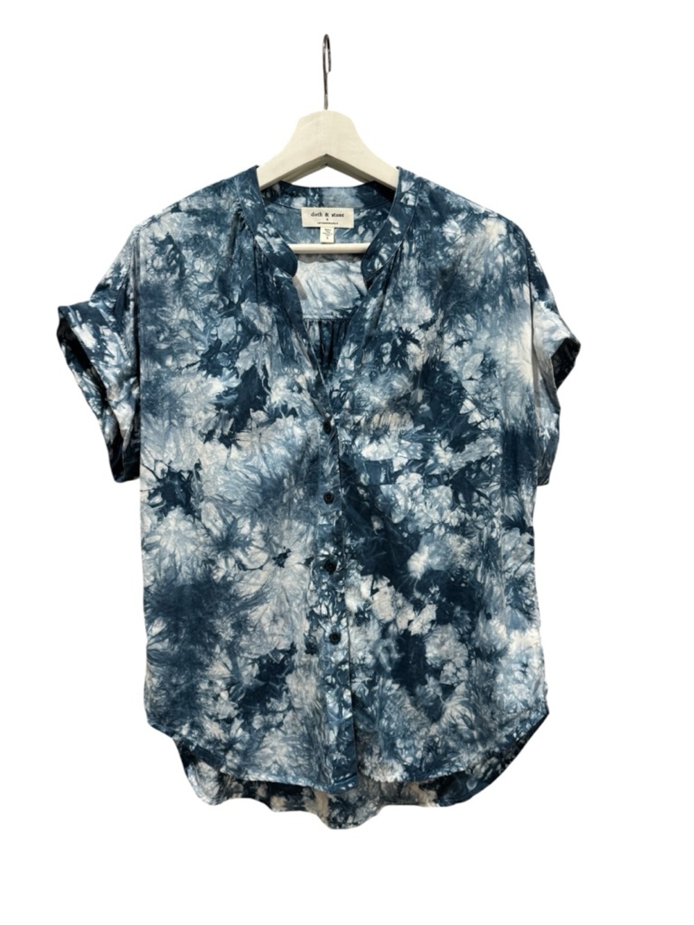 Cloth & Stone Anthropologie Tie Dye Tencel Button Down Blouse Sz L Blue White